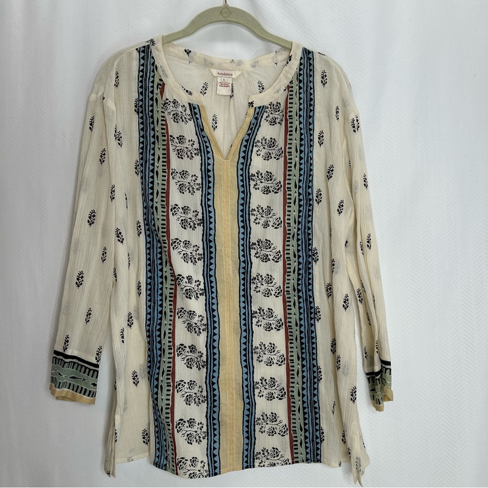 Sundance Cream and Blue Patterned Tunic